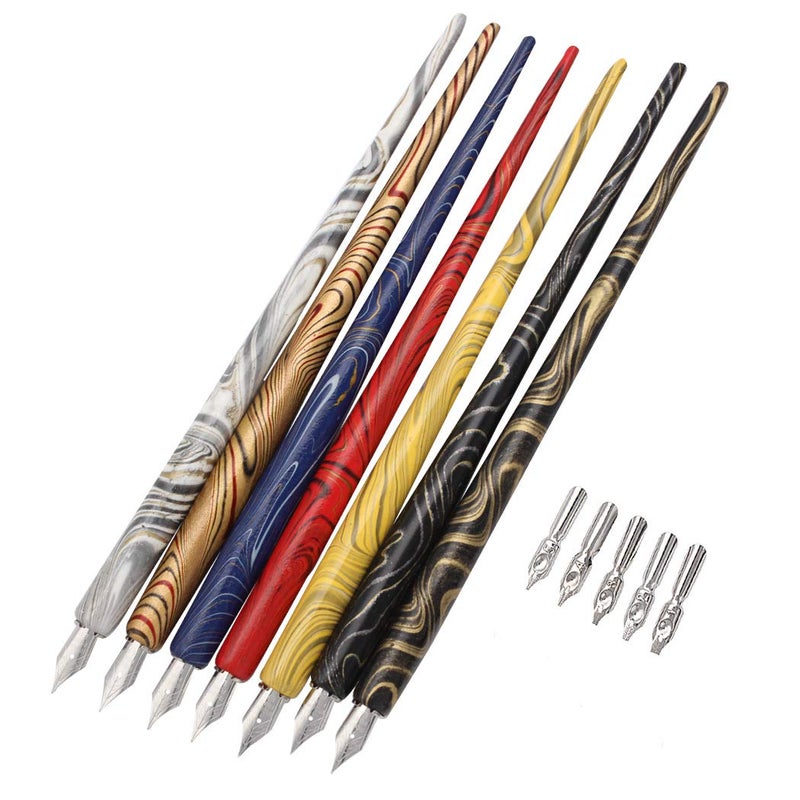 SIPLIV Professional Manga Gothic Pen Dip Pen Calligraphy Drawing Pen Kit, 7 Pen Holders Handles, 12 Nibs (7 Fountain Pen Nib, 5 Flat Nib) - 7 Pcs C - Image 1